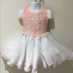 Size 3 Peach & White Beaded Easter Pageant Special Occasional Formal dress NWT